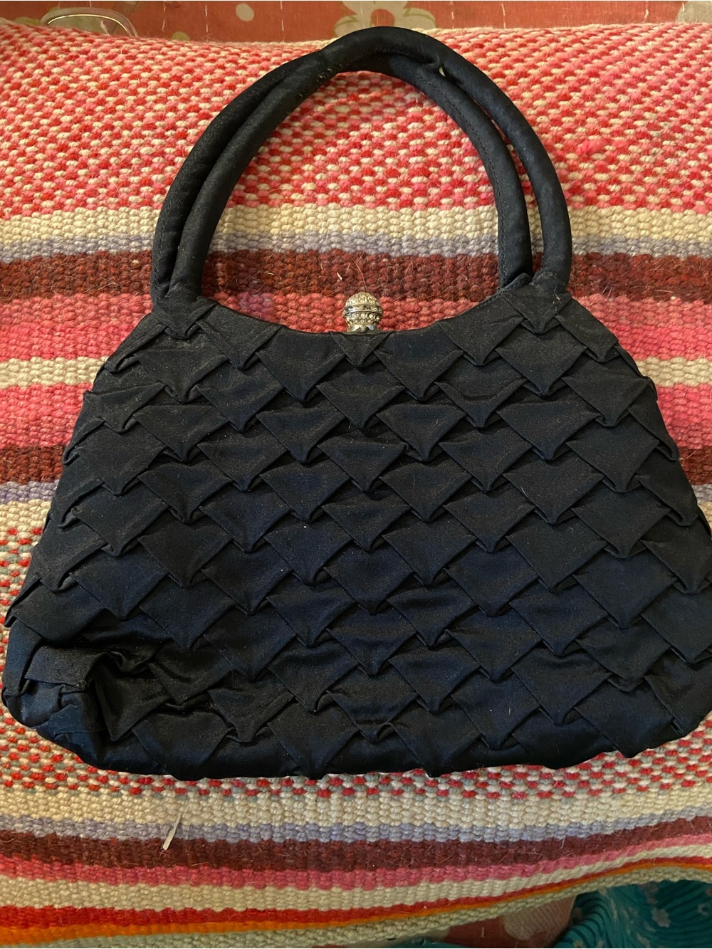 Vintage Black Woven Top-Handle Clutch
